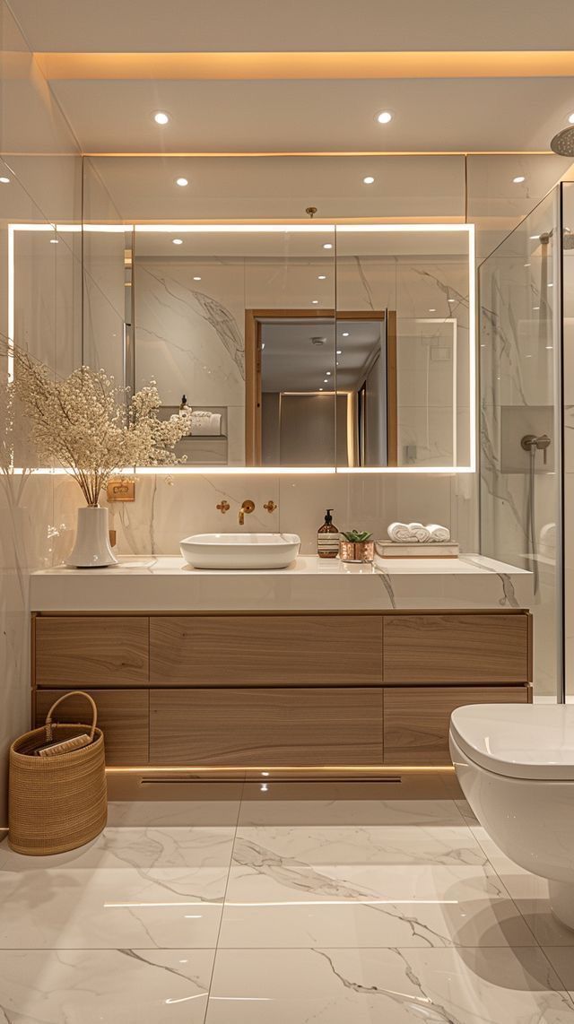 Contemporary Ensuite Bathroom with Touch-Sensor LED Anti-Fog Vanity Mirror #28